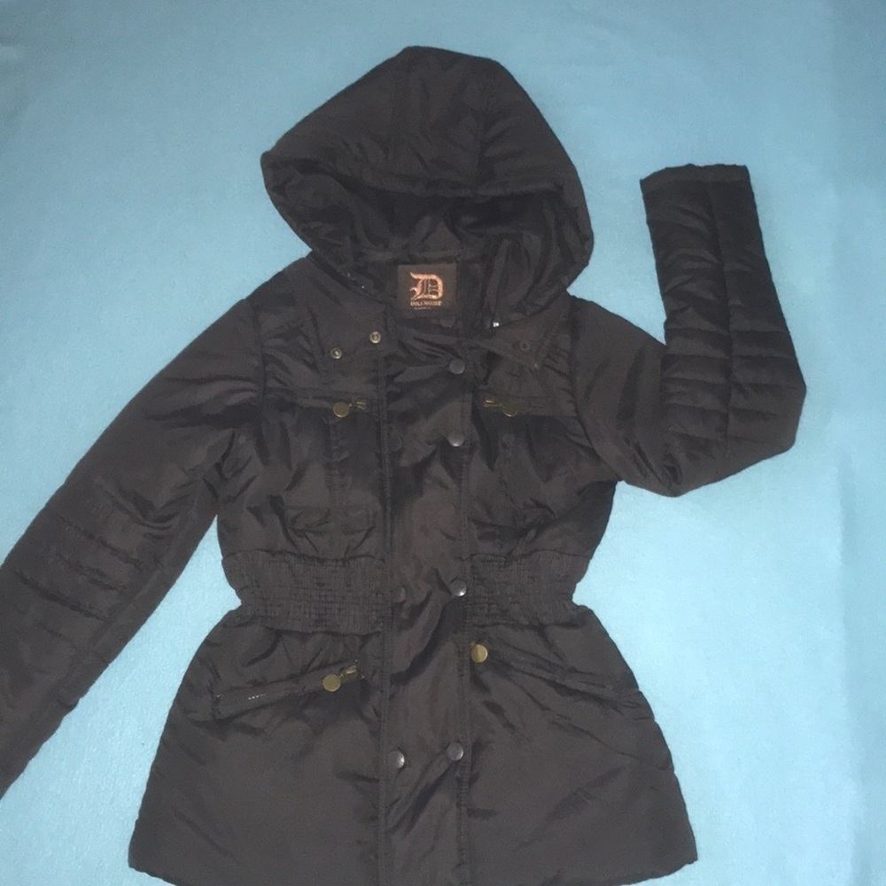 𝅺DOLLHOUSE outerwear warm winter coat dark brown detachable hood NEW size S